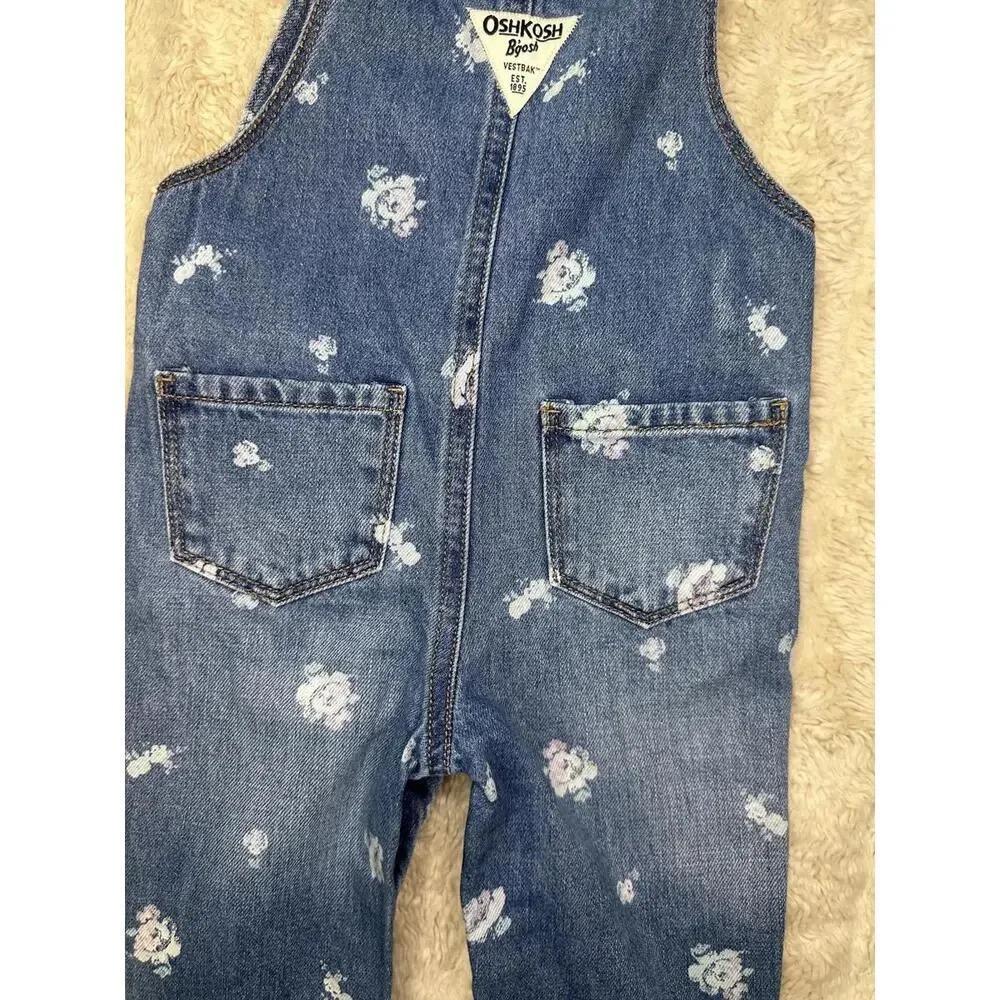 OshKosh B'gosh Vestbak classic floral snap leg bib-style denim overalls 12M